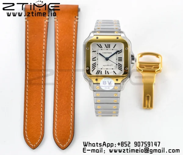 Cartier Santos de Cartier W2SA0007 35mm SS/YG BVF 1:1 Best Edition White Dial on SS/YG SmartLinks Bracelet MIYOTA 9015 V2 - Super Clone Watch | 1:1 Best Version