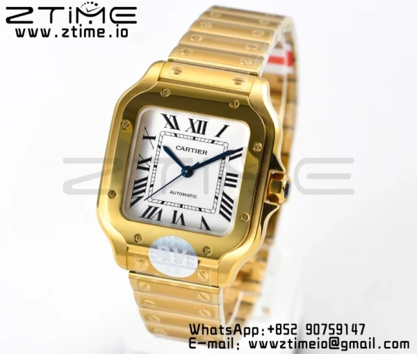 Cartier Santos de Cartier WGSA0010 35mm YG BVF 1:1 Best Edition Cadran alb pe YG SmartLinks Brățară MIYOTA 9015 V2 - Super Clone Watch | 1:1 Best Version