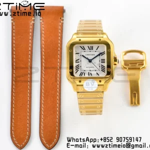 Cartier Santos de Cartier WGSA0010 35mm YG BVF 1:1 Best Edition White Dial on YG SmartLinks Bracelet MIYOTA 9015 V2 - Super Clone Watch | 1:1 Best Version