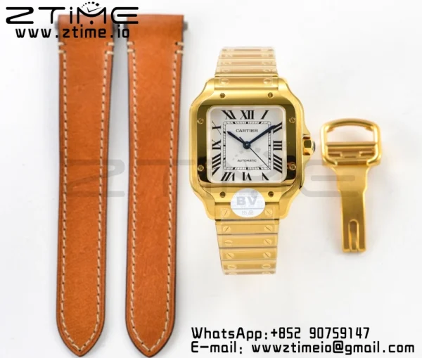 Cartier Santos de Cartier WGSA0010 35mm YG BVF 1:1 Best Edition Cadran alb pe YG SmartLinks Brățară MIYOTA 9015 V2 - Super Clone Watch | 1:1 Best Version