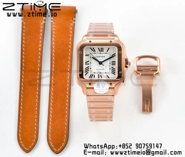 Cartier Santos de Cartier WGSA0008 35mm RG BVF 1:1 Best Edition White Dial on RG SmartLinks Bracelet MIYOTA 9015 V2 - Super Clone Watch | 1:1 Best Version