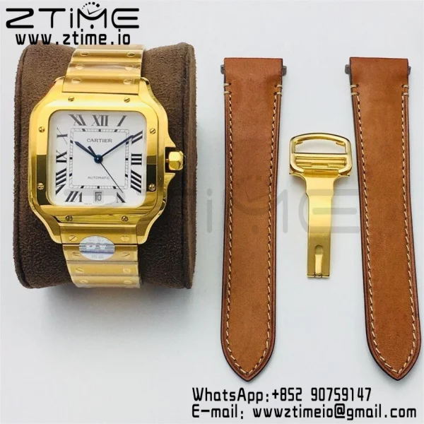 Cartier Santos de Cartier WGSA0009 40mm YG BVF 1:1 Best Edition White Dial on YG SmartLinks Bracelet MIYOTA 9015 V2 - Super Clone Watch | 1:1 Best Version