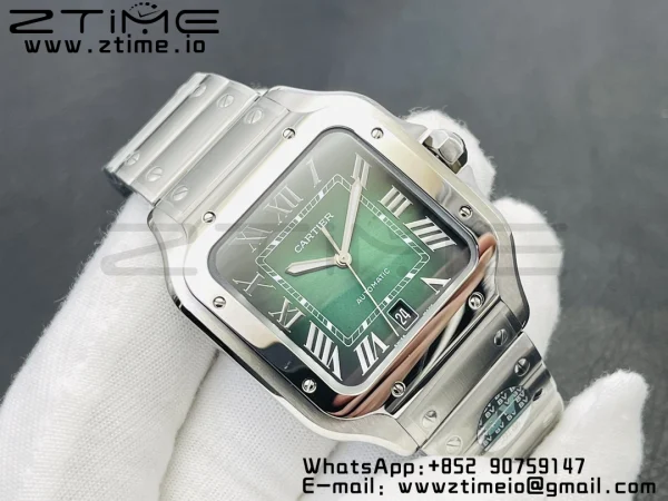 Cartier Santos de Cartier WSSA0062 40mm BVF 1:1 Best Edition Green Dial on SS SmartLinks Bracelet MIYOTA 9015 V2 - Super Clone Watch | 1:1 Best Version