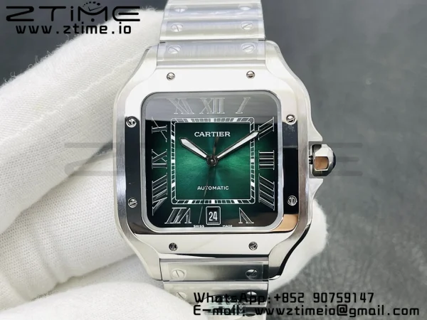 Cartier Santos de Cartier WSSA0062 40mm BVF 1:1 Best Edition Green Dial on SS SmartLinks Bracelet MIYOTA 9015 V2 - Super Clone Watch | 1:1 Best Version