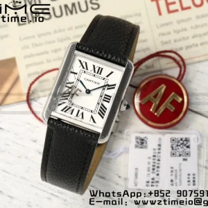 Cartier Tank Must SS 22mm WSTA0041 AF 1:1 Best Edition White Dial on Black Leather Strap Jap Quartz - Super Clone Watch | 1:1 Best Version