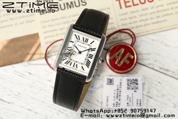 Cartier Tank Must SS 22mm WSTA0041 AF 1:1 Best Edition White Dial on Black Leather Strap Jap Quartz - Super Clone Watch | 1:1 Best Version