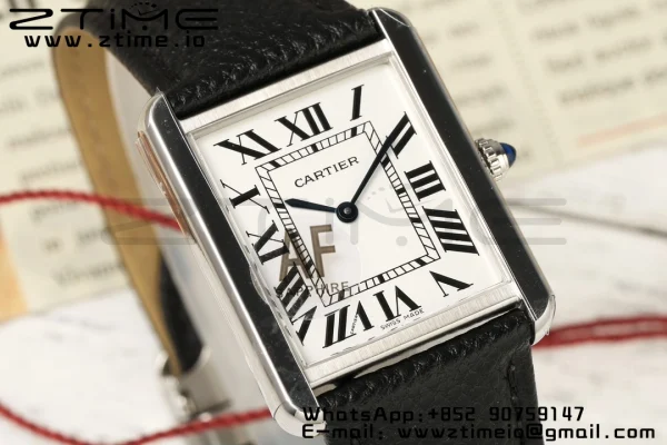 Cartier Tank Must SS 22mm WSTA0041 AF 1:1 Best Edition White Dial on Black Leather Strap Jap Quartz - Super Clone Watch | 1:1 Best Version