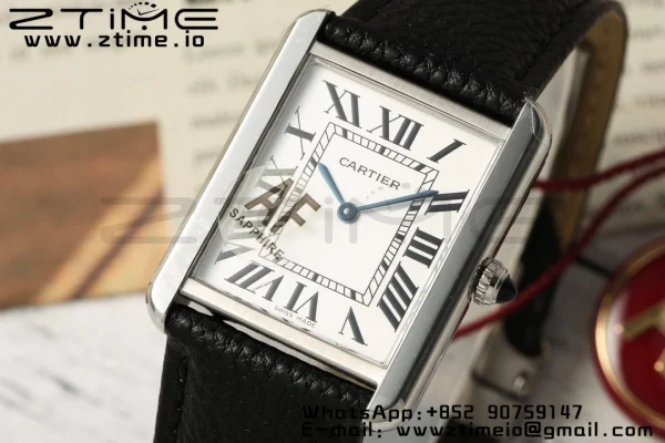 Cartier Tank Must SS 22mm WSTA0041 AF 1:1 Best Edition White Dial on Black Leather Strap Jap Quartz - Super Clone Watch | 1:1 Best Version