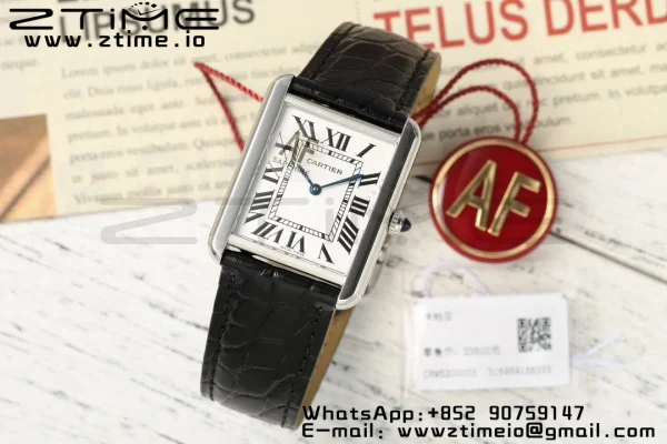 Cartier Tank Must SS 22mm WSTA0041 AF 1:1 Best Edition White Dial on Black Leather Strap Jap Quartz - Super Clone Watch | 1:1 Best Version