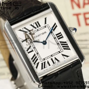 Cartier Tank Must SS 22mm WSTA0041 AF 1:1 Best Edition White Dial on Black Leather Strap Jap Quartz - Super Clone Watch | 1:1 Best Version