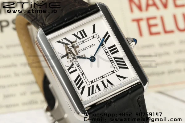 Cartier Tank Must SS 22mm WSTA0041 AF 1:1 Best Edition White Dial on Black Leather Strap Jap Quartz - Super Clone Watch | 1:1 Best Version