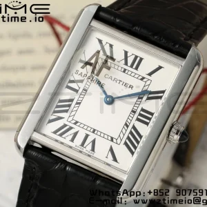 Cartier Tank Must SS 22mm WSTA0041 AF 1:1 Best Edition White Dial on Black Leather Strap Jap Quartz - Super Clone Watch | 1:1 Best Version