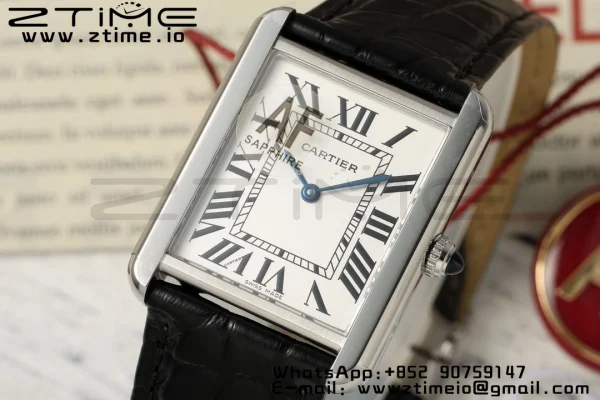 Cartier Tank Must SS 22mm WSTA0041 AF 1:1 Best Edition White Dial on Black Leather Strap Jap Quartz - Super Clone Watch | 1:1 Best Version