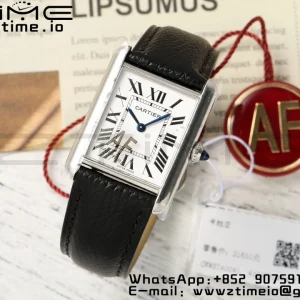 Cartier Tank Must SS 22mm WSTA0042 AF 1:1 Best Edition White Dial on Black Leather Strap Jap Quartz - Super Clone Watch | 1:1 Best Version