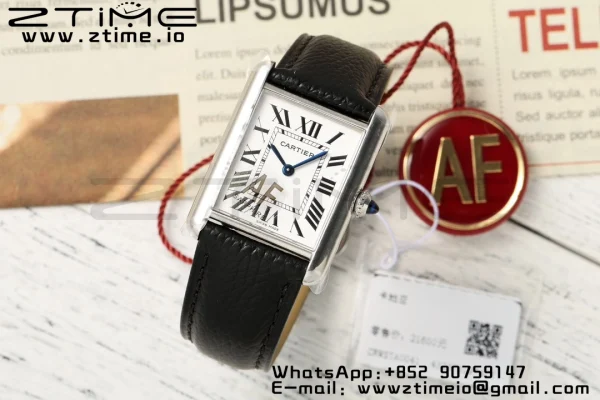 Cartier Tank Must SS 22mm WSTA0042 AF 1:1 Best Edition White Dial on Black Leather Strap Jap Quartz - Super Clone Watch | 1:1 Best Version