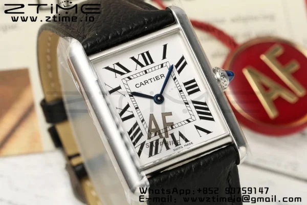 Cartier Tank Must SS 22mm WSTA0042 AF 1:1 Best Edition White Dial on Black Leather Strap Jap Quartz - Super Clone Watch | 1:1 Best Version