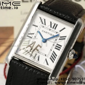 Cartier Tank Must SS 22mm WSTA0042 AF 1:1 Best Edition White Dial on Black Leather Strap Jap Quartz - Super Clone Watch | 1:1 Best Version