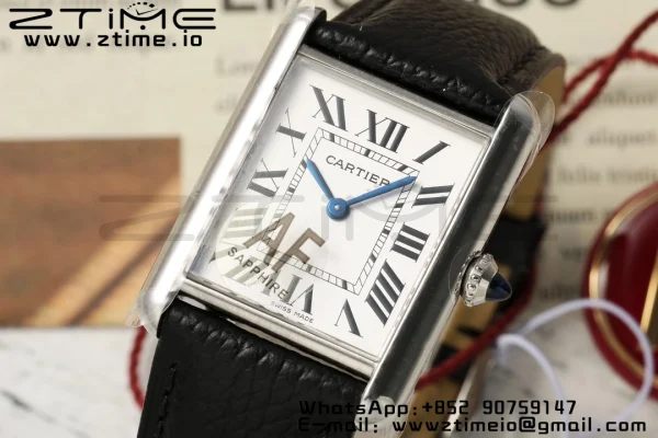 Cartier Tank Must SS 22mm WSTA0042 AF 1:1 Best Edition White Dial on Black Leather Strap Jap Quartz - Super Clone Watch | 1:1 Best Version