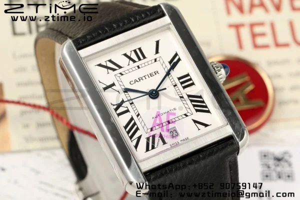 Cartier Tank Solo 31mm WSTA0040 SS AF 1:1 Best Edition White Dial on Black Leather Strap A2892 - Super Clone Watch | 1:1 Best Version