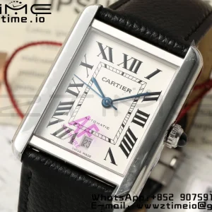 Cartier Tank Solo 31mm WSTA0040 SS AF 1:1 Best Edition White Dial on Black Leather Strap A2892 - Super Clone Watch | 1:1 Best Version