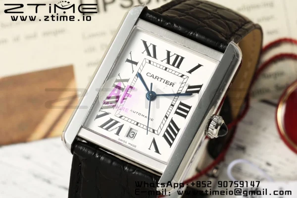 Cartier Tank Solo 31mm WSTA0040 SS AF 1:1 Best Edition White Dial on Black Leather Strap A2892 - Super Clone Watch | 1:1 Best Version