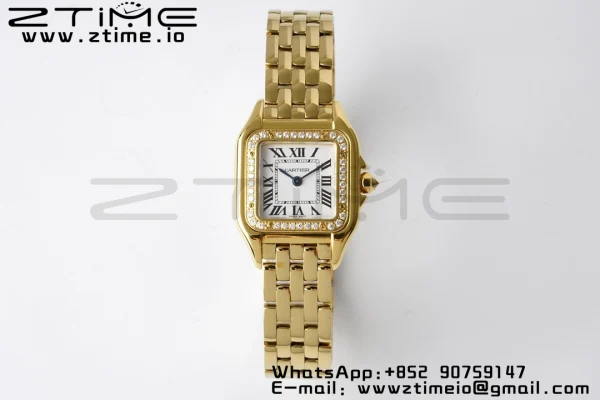 Cartier Panthère 22mm WJPN0015 BVF 1:1 Best Edition YG White Dial Diamonds Bezel on YG Bracelet Ronda Quartz - Super Clone Watch | 1:1 Best Version