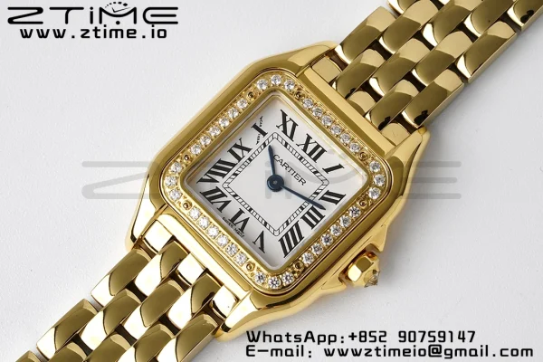 Cartier Panthère 22mm WJPN0015 BVF 1:1 Best Edition YG White Dial Diamonds Bezel on YG Bracelet Ronda Quartz - Super Clone Watch | 1:1 Best Version