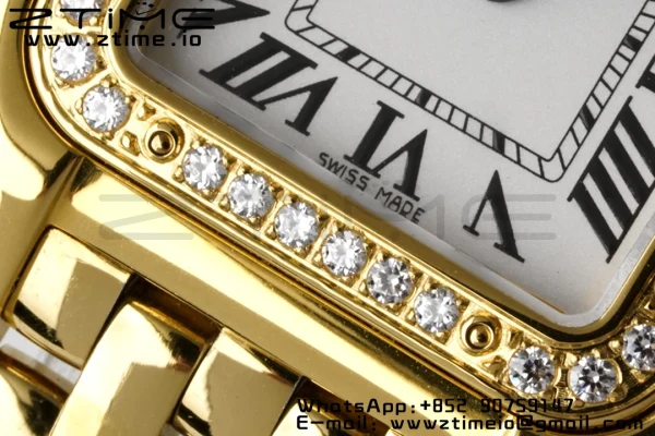 Cartier Panthère 22mm WJPN0015 BVF 1:1 Best Edition YG White Dial Diamonds Bezel on YG Bracelet Ronda Quartz - Super Clone Watch | 1:1 Best Version