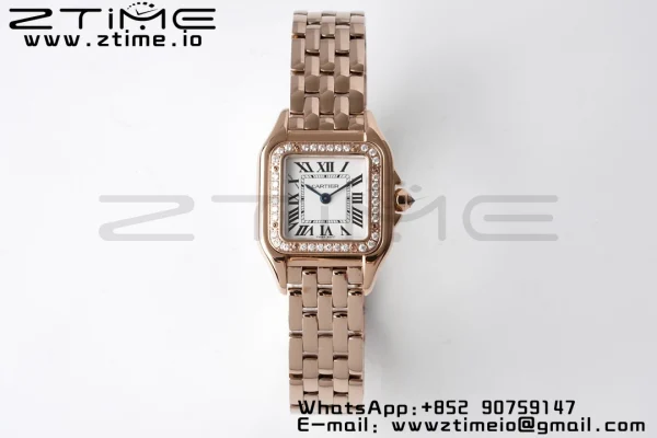 Cartier Panthère 22mm WJPN0008 BVF 1:1 Best Edition RG White Dial Diamonds Bezel on RG Bracelet Ronda Quartz - Super Clone Watch | 1:1 Best Version