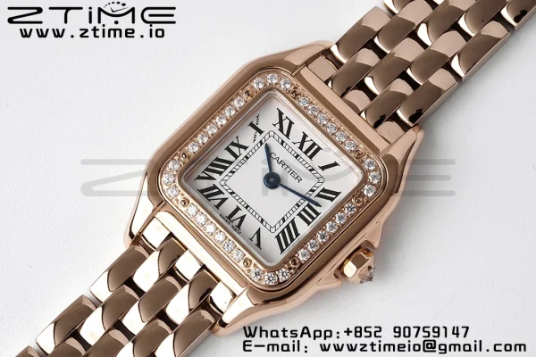 Cartier Panthère 22mm WJPN0008 BVF 1:1 Best Edition RG White Dial Diamonds Bezel on RG Bracelet Ronda Quartz - Super Clone Watch | 1:1 Best Version