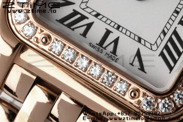 Cartier Panthère 22mm WJPN0008 BVF 1:1 Best Edition RG White Dial Diamonds Bezel on RG Bracelet Ronda Quartz - Super Clone Watch | 1:1 Best Version