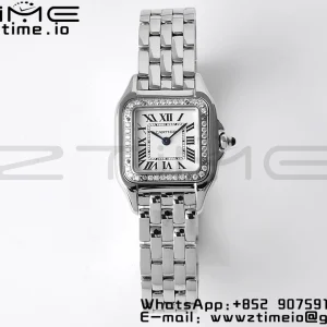 Cartier Panthère 22mm W4PN0007 BVF 1:1 Best Edition SS White Dial Diamonds Bezel on SS Bracelet Ronda Quartz - Super Clone Watch | 1:1 Best Version