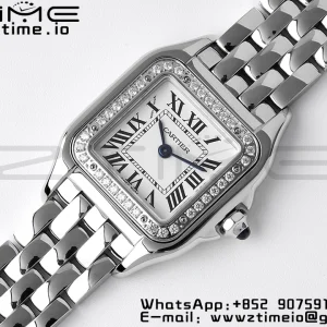 Cartier Panthère 22mm W4PN0007 BVF 1:1 Best Edition SS White Dial Diamonds Bezel on SS Bracelet Ronda Quartz - Super Clone Watch | 1:1 Best Version