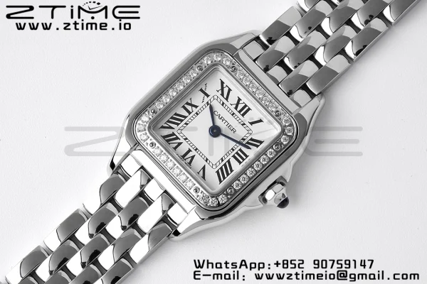 Cartier Panthère 22mm W4PN0007 BVF 1:1 Best Edition SS White Dial Diamonds Bezel on SS Bracelet Ronda Quartz - Super Clone Watch | 1:1 Best Version