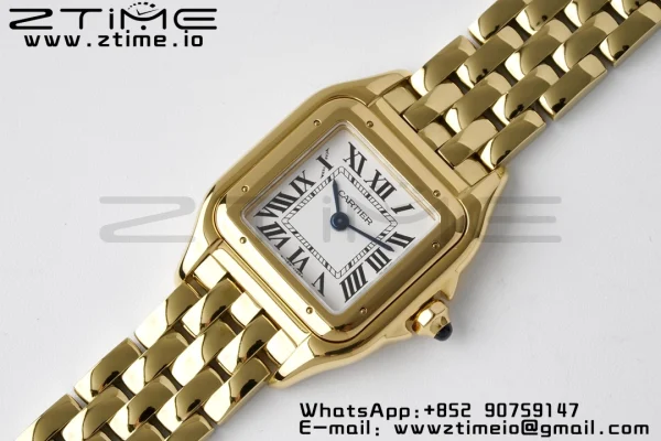 Cartier Panthère 22mm WGPN0008 BVF 1:1 Best Edition YG White Dial on YG Bracelet Ronda Quartz - Super Clone Watch | 1:1 Best Version