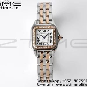 Cartier Panthère 22mm W3PN0006 BVF 1:1 Best Edition SS/RG White Dial Diamonds Bezel on SS/RG Bracelet Ronda Quartz - Super Clone Watch | 1:1 Best Version