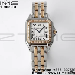 Cartier Panthère 27mm W3PN0007 BVF 1:1 Best Edition SS/RG White Dial Diamonds Bezel on SS/RG Bracelet Ronda Quartz - Super Clone Watch | 1:1 Best Version