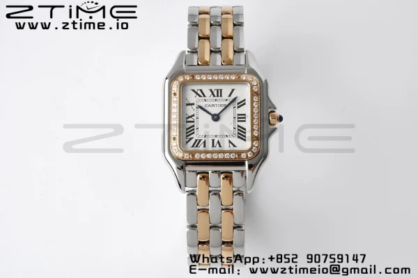 Cartier Panthère 27mm W3PN0007 BVF 1:1 Best Edition SS/RG White Dial Diamonds Bezel on SS/RG Bracelet Ronda Quartz - Super Clone Watch | 1:1 Best Version