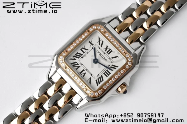 Cartier Panthère 27mm W3PN0007 BVF 1:1 Best Edition SS/RG White Dial Diamonds Bezel on SS/RG Bracelet Ronda Quartz - Super Clone Watch | 1:1 Best Version