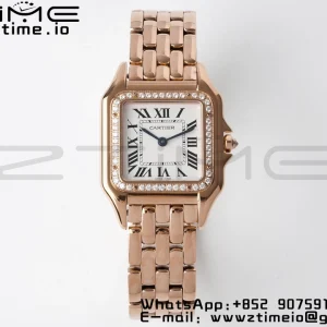 Cartier Panthère 27mm WJPN0009 BVF 1:1 Best Edition RG White Dial Diamonds Bezel on RG Bracelet Ronda Quartz - Super Clone Watch | 1:1 Best Version