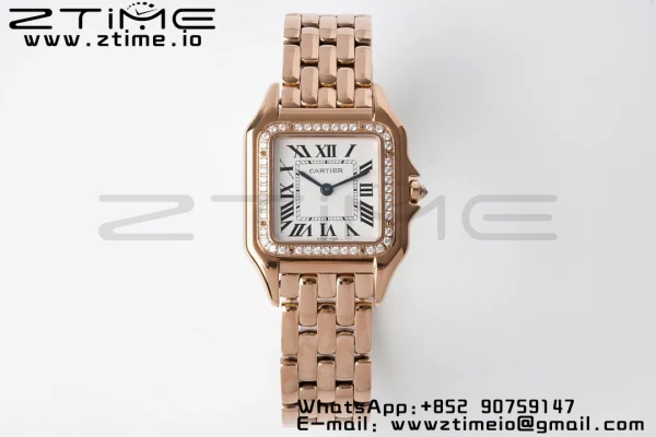Cartier Panthère 27mm WJPN0009 BVF 1:1 Best Edition RG White Dial Diamonds Bezel on RG Bracelet Ronda Quartz - Super Clone Watch | 1:1 Best Version