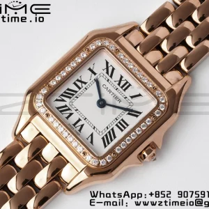 Cartier Panthère 27mm WJPN0009 BVF 1:1 Best Edition RG White Dial Diamonds Bezel on RG Bracelet Ronda Quartz - Super Clone Watch | 1:1 Best Version