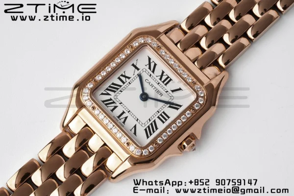 Cartier Panthère 27mm WJPN0009 BVF 1:1 Best Edition RG White Dial Diamonds Bezel on RG Bracelet Ronda Quartz - Super Clone Watch | 1:1 Best Version