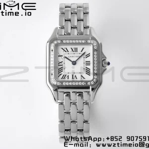 Cartier Panthère 27mm WJPN0007 BVF 1:1 Best Edition SS White Dial Diamonds Bezel on SS Bracelet Ronda Quartz - Super Clone Watch | 1:1 Best Version