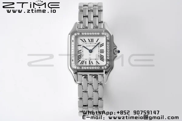 Cartier Panthère 27mm WJPN0007 BVF 1:1 Best Edition SS White Dial Diamonds Bezel on SS Bracelet Ronda Quartz - Super Clone Watch | 1:1 Best Version