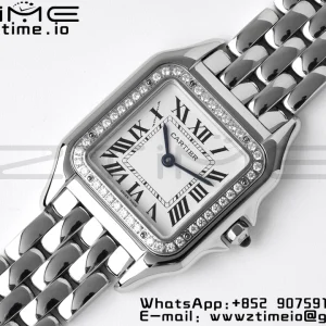 Cartier Panthère 27mm WJPN0007 BVF 1:1 Best Edition SS White Dial Diamonds Bezel on SS Bracelet Ronda Quartz - Super Clone Watch | 1:1 Best Version