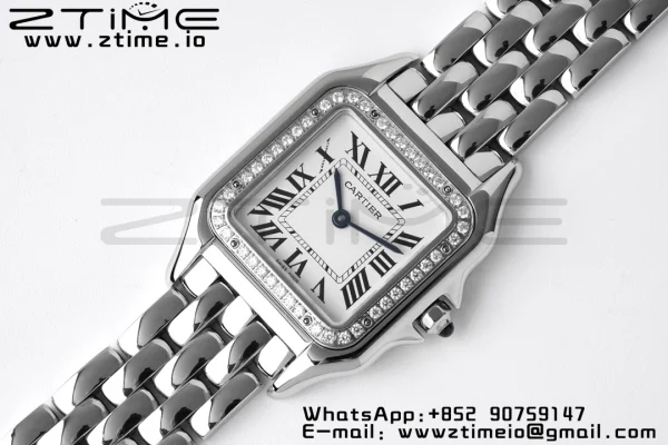 Cartier Panthère 27mm WJPN0007 BVF 1:1 Best Edition SS White Dial Diamonds Bezel on SS Bracelet Ronda Quartz - Super Clone Watch | 1:1 Best Version