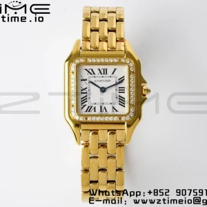 Cartier Panthère 27mm WJPN0016 BVF 1:1 Best Edition YG White Dial Diamonds Bezel on YG Bracelet Ronda Quartz - Super Clone Watch | 1:1 Best Version