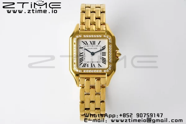 Cartier Panthère 27mm WJPN0016 BVF 1:1 Best Edition YG White Dial Diamonds Bezel on YG Bracelet Ronda Quartz - Super Clone Watch | 1:1 Best Version