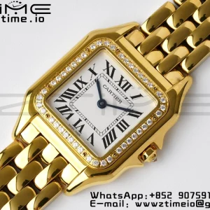Cartier Panthère 27mm WJPN0016 BVF 1:1 Best Edition YG White Dial Diamonds Bezel on YG Bracelet Ronda Quartz - Super Clone Watch | 1:1 Best Version
